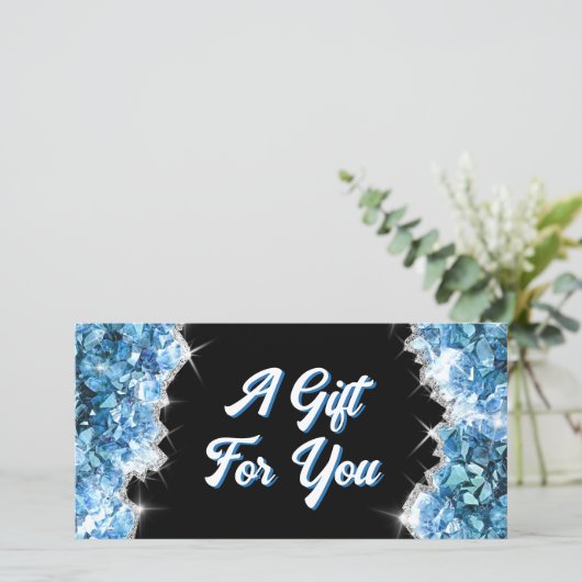 Blauwe kristallen cadeaubon (Staand voorkant)