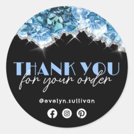 Blauwe kristallen dank u ronde sticker