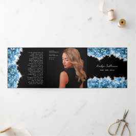 Blauwe kristallen drievoudige brochure drieluik kaart