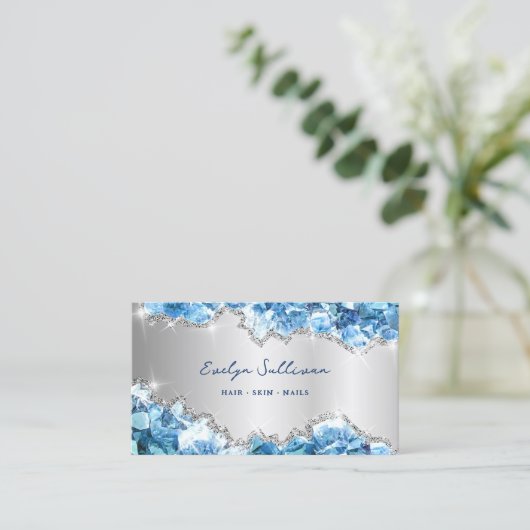 Blauwe Kristallen Faux folie Geode visitekaartje (Staand voorkant)