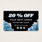 Blauwe kristallen kortingskaart visitekaartje (Achterkant)