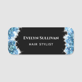Blauwe kristallen naamplaatje