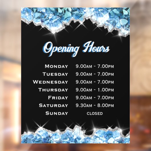 Blauwe Kristallen Openingstijden Ruitstickers Raamsticker (Vel 2)