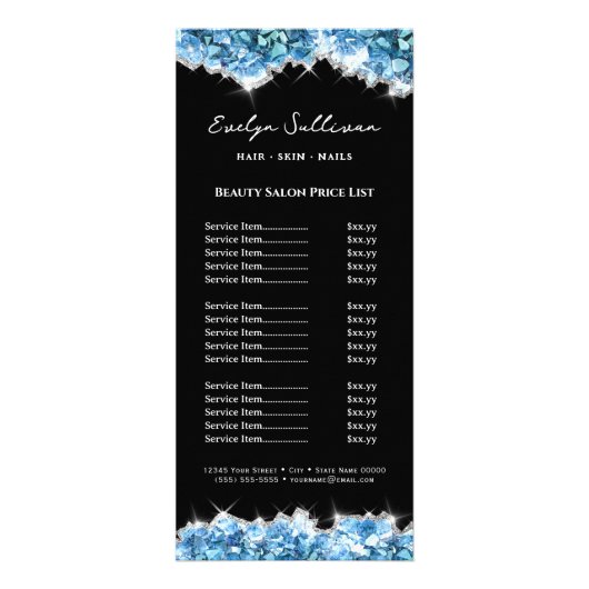 Blauwe kristallen prijslijst Rackkaart Reclamekaart (Voorkant)