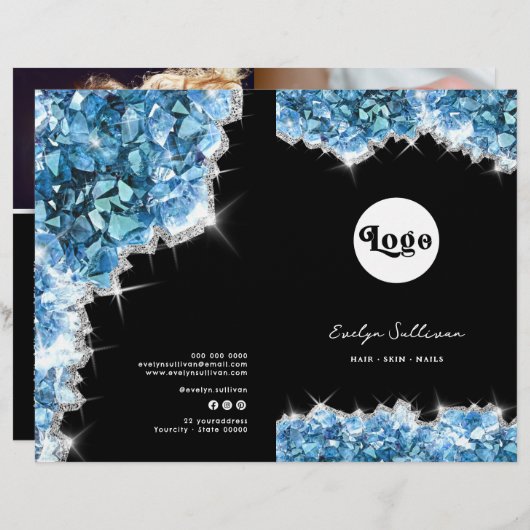 Blauwe kristallen service menu brochure (Voorkant / Achterkant)