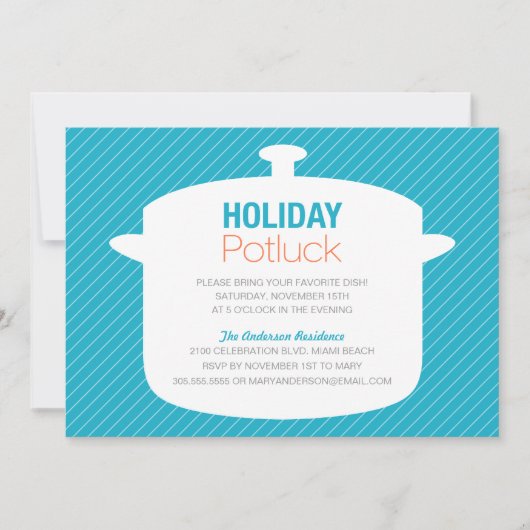 BLAUWE KROCK POT | HOLIDAY POTLUCK INVITATIONS KAART (Voorkant)