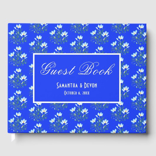 Blauwe Krokussen Bruiloft Gastenboek (Voorkant)