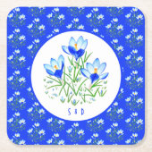 Blauwe Krokussen Bruiloft Kartonnen Onderzetters (Voorkant)