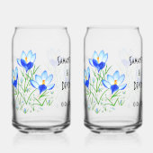Blauwe krokussen gedrukte glazen potten (Achterkant)