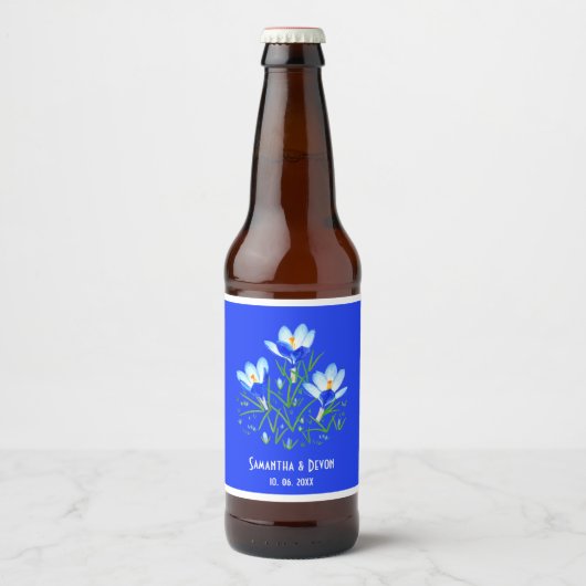 Blauwe Krokussen Trouwen Bier Labels Bier Etiket (Voorkant)