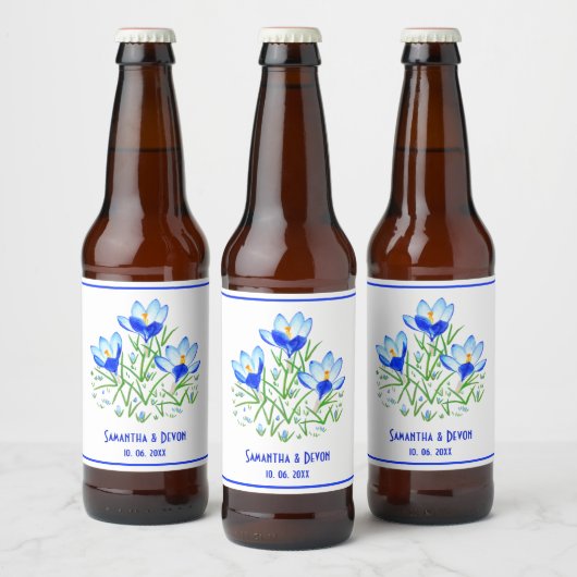 Blauwe Krokussen Witte Trouw Bierlabels Bier Etiket (Flessen)