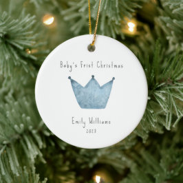 Blauwe Kroon Foto Baby's Eerste Kerstmis Keramisch Ornament