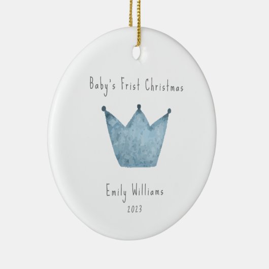 Blauwe Kroon Foto Baby's Eerste Kerstmis Keramisch Ornament (Rechts)