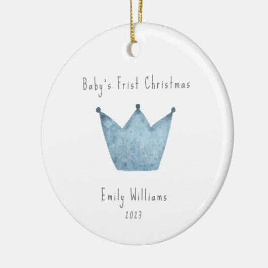 Blauwe Kroon Foto Baby's Eerste Kerstmis Keramisch Ornament (Links)