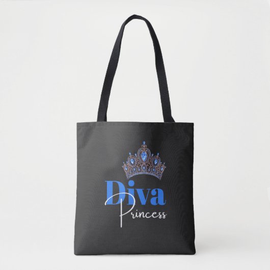 Blauwe kroon met diamanten vrouwen tote bag (Voorkant)