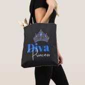 Blauwe kroon met diamanten vrouwen tote bag (Dichtbij)
