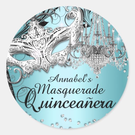 Blauwe Kroonluchter Masquerade Quinceanera Sticker (Voorkant)