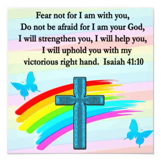 BLAUWE KROSS EN BUTTERFLY ISAIAH 41:10 FOTO AFDRUK (Voorkant)