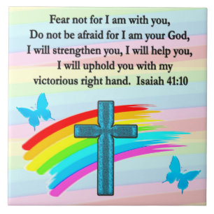 BLAUWE KROSS EN BUTTERFLY ISAIAH 41:10 TEGELTJE