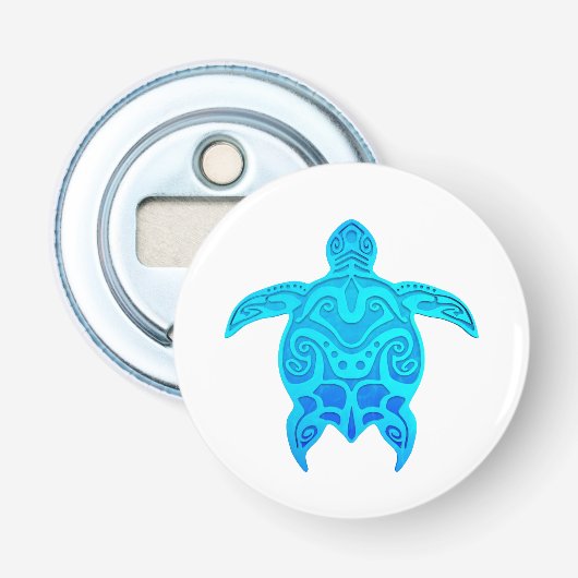 Blauwe kruidenschildpad button flesopener (Voorkant)