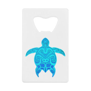 Blauwe kruidenschildpad creditkaart flessenopener