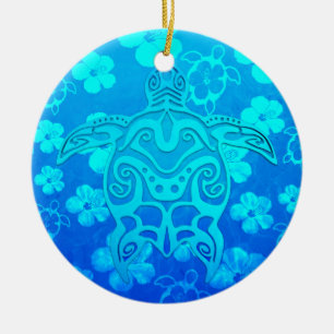 Blauwe kruidenschildpad keramisch ornament
