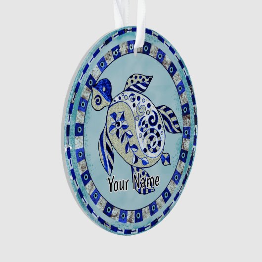 Blauwe kruidenschildpad ornament (voorkant)