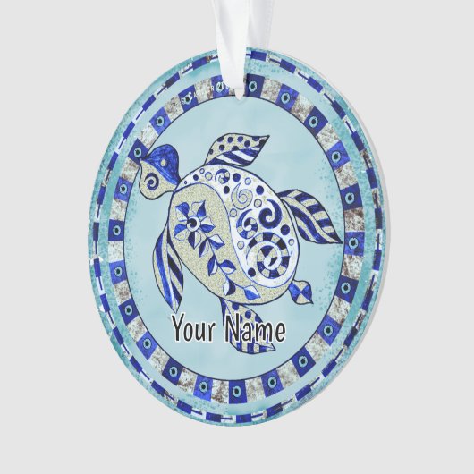 Blauwe kruidenschildpad ornament (voorkant)