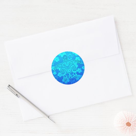 Blauwe kruidenschildpad ronde sticker (Envelop)