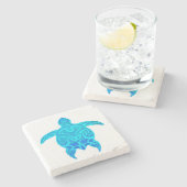 Blauwe kruidenschildpad stenen onderzetter (Zijkant)