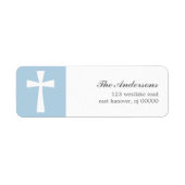 Blauwe kruis doopetiketten etiket (Voorkant)