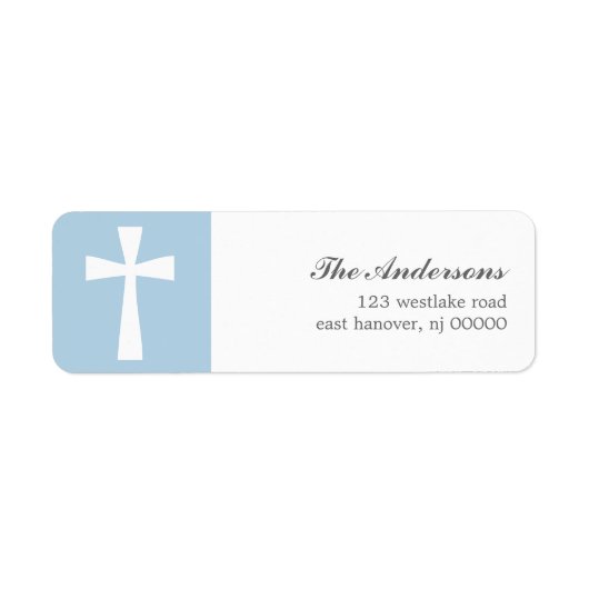 Blauwe kruis doopetiketten etiket (Voorkant)