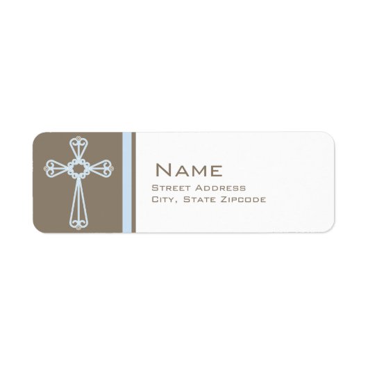 Blauwe kruis doopsel retour adres label (Voorkant)