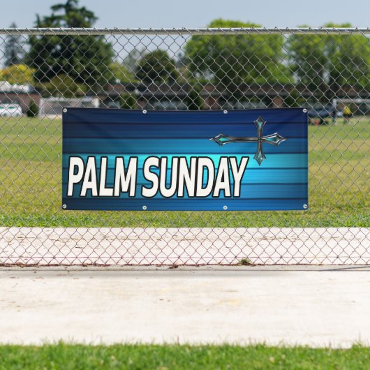 blauwe kruis en planken Palm Sunday Spandoek (Insitu)