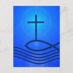 Blauwe kruis en vis (Ichthus) Briefkaart