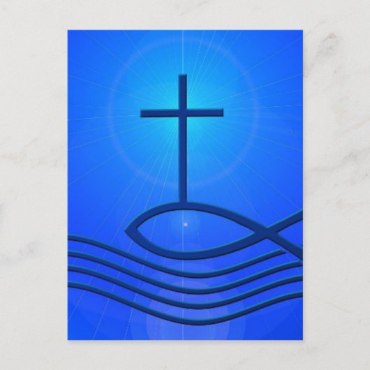 Blauwe kruis en vis (Ichthus) Briefkaart (Voorkant)