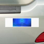 Blauwe kruis en vis (Ichthus) Bumpersticker (Op auto)