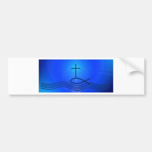 Blauwe kruis en vis (Ichthus) Bumpersticker