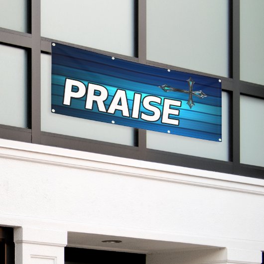 blauwe kruis en vlakken verheffen spandoek (Buitenkant Gebouw)