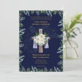 Blauwe Kruis Katholieke Nuptial Mass Bruiloft Kaart (Staand voorkant)