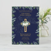 Blauwe Kruis Katholieke Nuptial Mass Bruiloft Kaart (Staand voorkant)