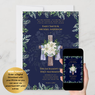 Blauwe Kruis Katholieke Nuptial Mass Bruiloft Kaart