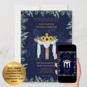 Blauwe Kruis Katholieke Nuptial Mass Bruiloft Kaart