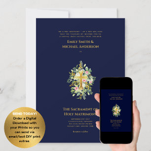 Blauwe Kruis Katholieke Nuptial Mass Bruiloft Kaart