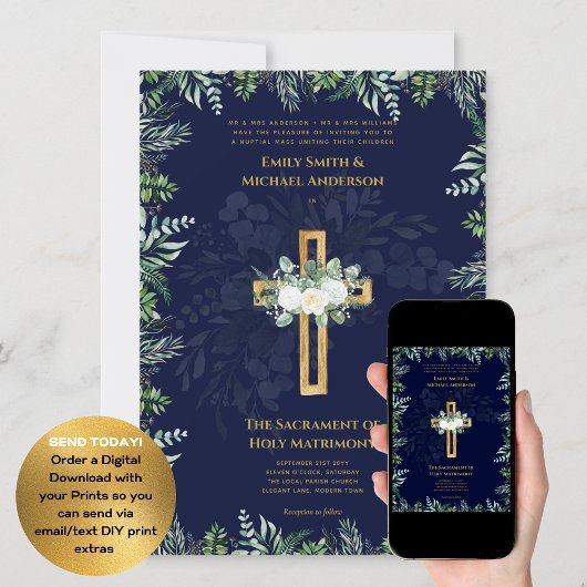 Blauwe Kruis Katholieke Nuptial Mass Bruiloft Kaart