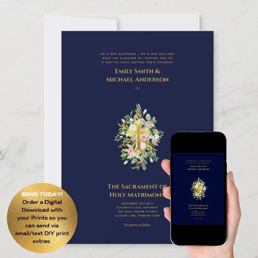 Blauwe Kruis Katholieke Nuptial Mass Bruiloft Kaart