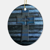 Blauwe kruis keramisch ornament (Links)