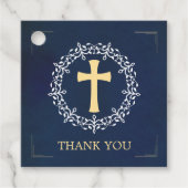 Blauwe kruis krans bevestiging bedankjes labels (Voorkant)