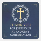 Blauwe kruis krans bevestiging vierkante sticker (Voorkant)