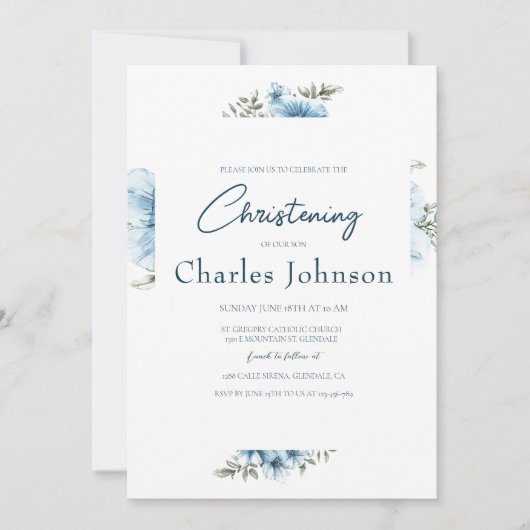 Blauwe Kruisbloemen Herfst Jongensdoop Kaart (Voorkant)